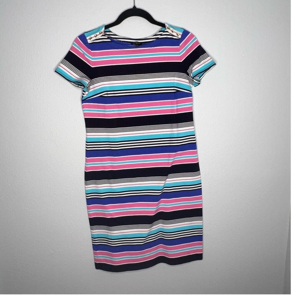Talbots Pink & Blue Striped T Shirt Dress Women's Petite size SP